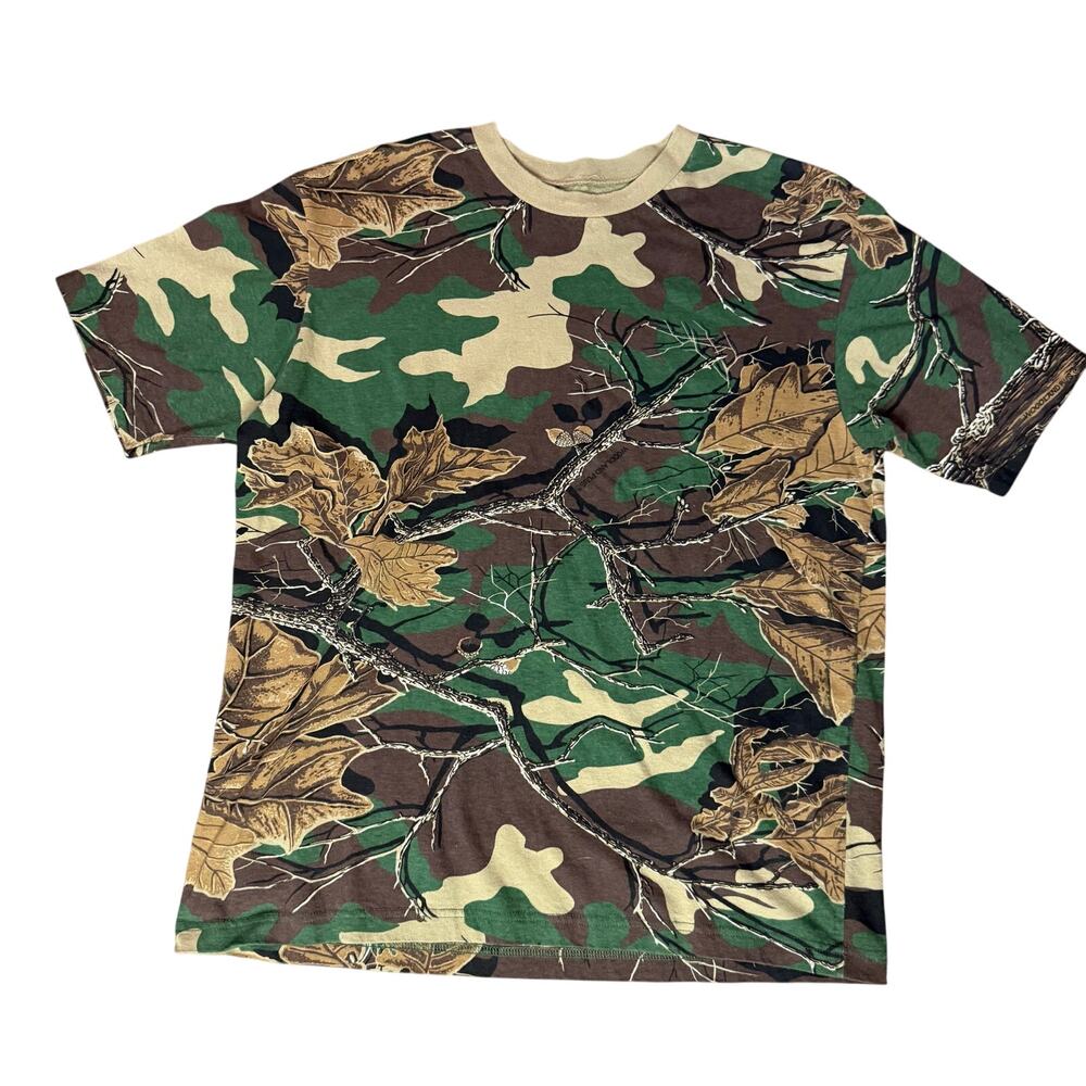 Vintage Woodland Plus Forest Green Brown Camo Short Sleeve Tee Shirt Size ??